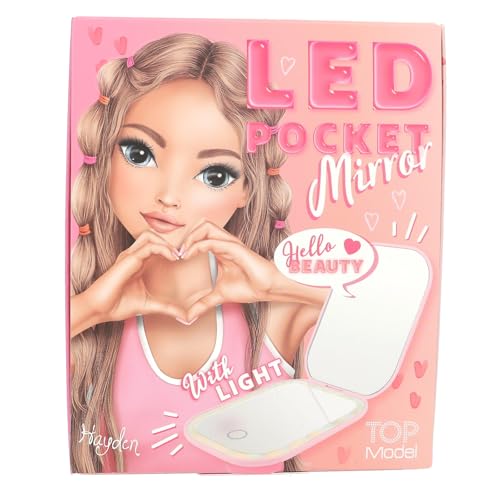Depesche 13502 TOPModel - Espejo de Bolsillo LED Beauty and ME, Espejo Plegable en Rosa, con Espejo de Aumento y 3 Niveles de iluminación, Incluye Cable de Carga