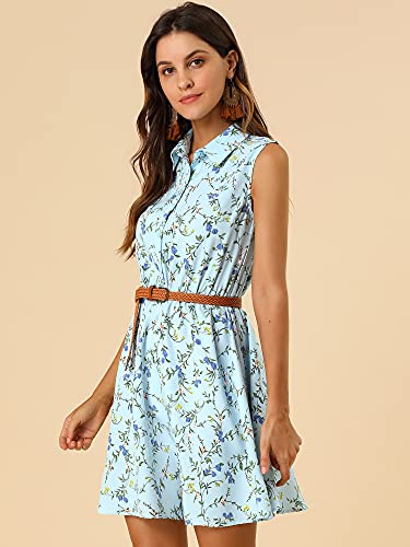 Image of Allegra K Women's Floral Printed Half Placket Above Knee Summer Sleeveless Belted Dress