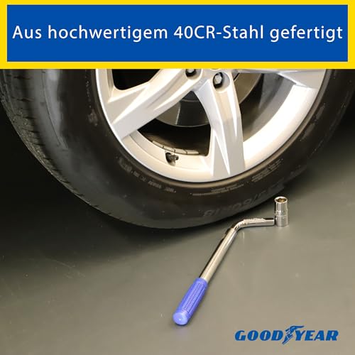 GOODYEAR 75521 Teleskop Radmutternschlüssel, ausziehbar, inklusive Wechselstecknuss 17 mm und 19 mm, rutschfeste Beschichtung, Chrom-vanadium-stahl