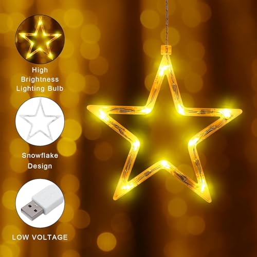 CNMTCCO Ramadan Window Light Decorations for Home, 138 LED Star Moon Curtain String Lights with 8 Flashing Modes for Party, Wall, Eid, Ramadan Decorations, Battery&USB Powered (Warm White)