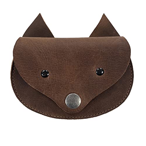 Hide & Play, Foxy Head Shape Coin Purse Handmade from Full Grain Leather - Bourbon Brown