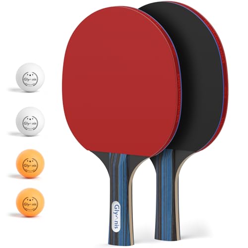 Glymnis Table Tennis Set of 2 with 4 Balls Table Tennis Paddle Set with Storage Case Portable Ping Pong Rackets for Indoor Outdoor Games