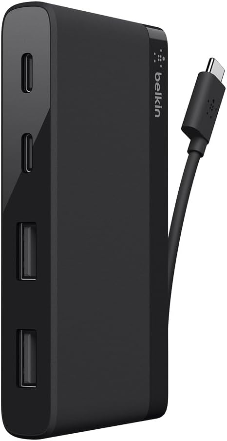 Belkin USB-If Certified 4-Port Mini USB-C Hub for Type-C MacBook, Laptop and Desktop- Black