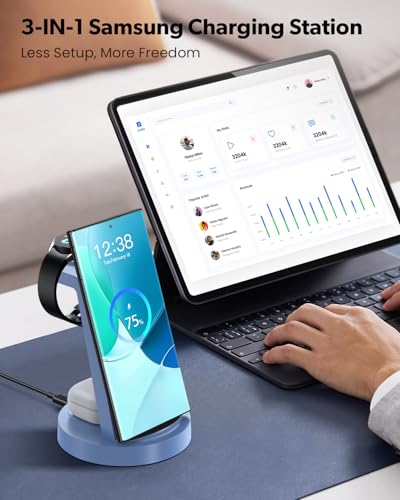 Image of Wireless Charger for Samsung: 3 in 1 Wireless Charging Station for Samsung Galaxy Watch 8 7 6 5 4 3 Pro Classic Galaxy Buds - Charger Dock Stand for S26 S25 S24 Ultra S23 S22 S21 Note Z Fold Android