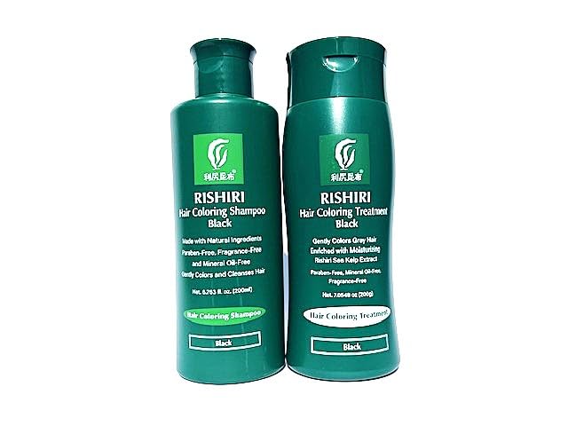 RISHIRI Hair Coloring Shampoo (Black) 6.7Floz and Hair Coloring Treatment (Black) 200g