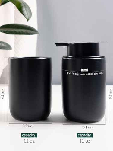 Image of Bosilunlife Soap Dispenser and Toothbrush Holder Set - 11Oz Foam Soap Dispenser Pump Ceramic Bathroom Counter Soap Toothbrush Holder Set Black Bathroom Accessories Set