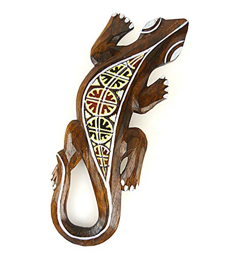 Coco Papaya Lézard motif batik - décoration murale en bois 30cm