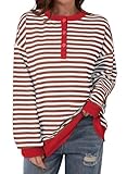 Dokotoo Women's Fashion Hoodies & Sweatshirts Fashion Winter Round Neck Long Sleeve Sweatshirts Color Block Striped Loose Fit Pullovers Fall Tops for Ladies Trendy Resort Wear Brown 2X Large