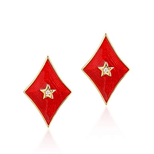 LSLYTQ Fashion Solitaire Poker Poker Drops Stud Earrings S925 Plated Red Squares Pentagram White Zirconium Earrings