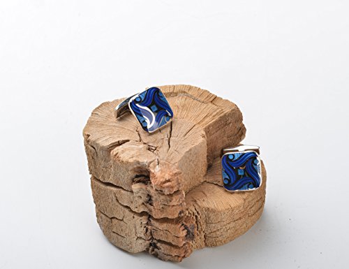 Mancuernillas Cuadradas Azul y Plata para Hombre miniatura 4
