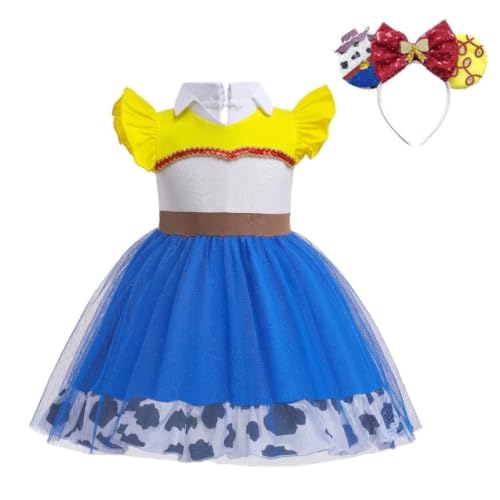Lito Angels Disfraz de Vaquera con Aro de Pelo para Niña Pequeñas, Vestido de Tul de Verano Ropa Casual, Talla 2 3 años, Cachorro de dibujos animados