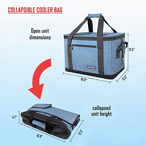 Hap Tim Soft Cooler Bag 40-Can Large Reusable Grocery Bags Soft Sided Collapsible Travel Cooler for Outdoor Travel Hiking Beach Picnic BBQ Party(US13634-Blue Grey)