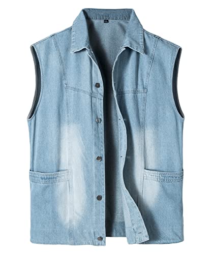 Herothorn Men's Casual Denim Vest, Sleeveless Jeans Jacket Relaxed Fit Button Down Lapel Waistcoat Light Blue 3X-Large #TOP6