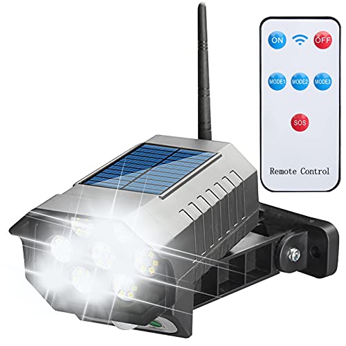 Solar Powered Fake Security Camera, Dummy Simulated CCTV Surveillance System with LED PIR Motion Sensor Detection Light for Indoor Outdoor Home, Office, Shop, Garage (42 LED with Remote Control)