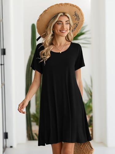 BELAROI Womens Summer Casual T Shirt Dress Loose Swing Tunic Dress Short Sleeve Sundress with Pockets4
