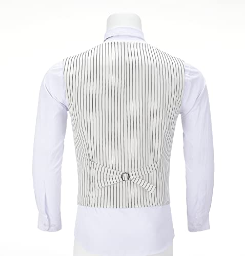 SHACE Men's Business Suit Vest - Autumn Men V Neck Pinstripe White Suit Vest Formal Business Party Waistcoat Wedding Groo2