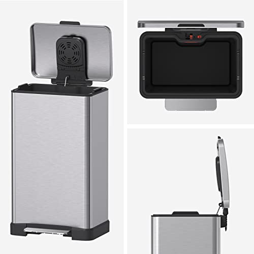 Mbillion Kitchen Trash Can With Lid 10.5 Gallon Trash Can, Kitchen Garbage Gan Slow Quiet Close Fingerprint-Proof Large Stainless Steel Trash Can, For Home And Office,40 Literburshed Silver #TOP3