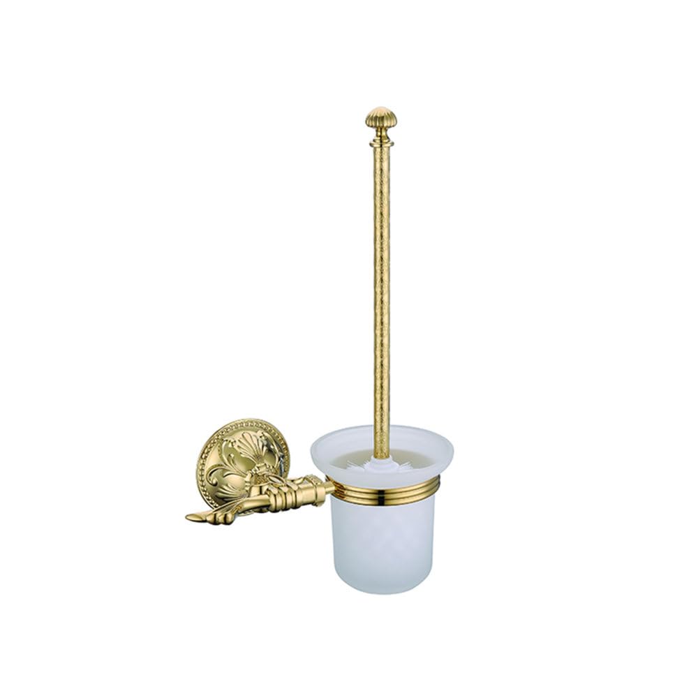 Accessoires de salle de bain dorés pour une routine bien-être avec étagère et porte-papier