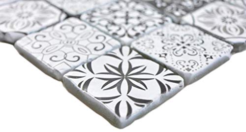Mosaico in vetro trasparente, stile retrò, nero e bianco, da parete, per cucina, bagno, 10 pezzi