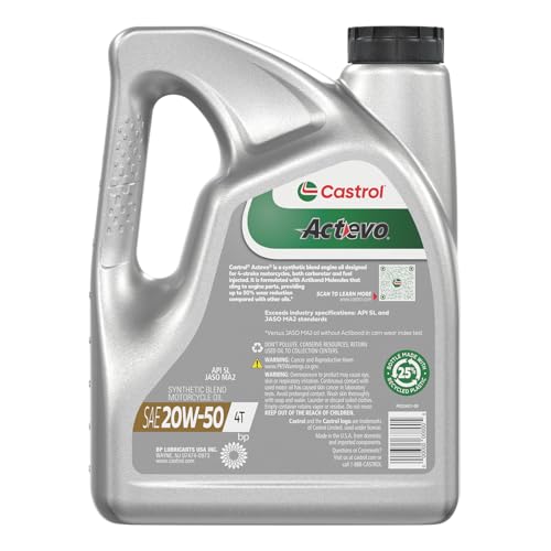 Image of Castrol Actevo 4T 20W-50 Synthetic Blend Motorcycle Oil, 1 Gallon, 3 Pack