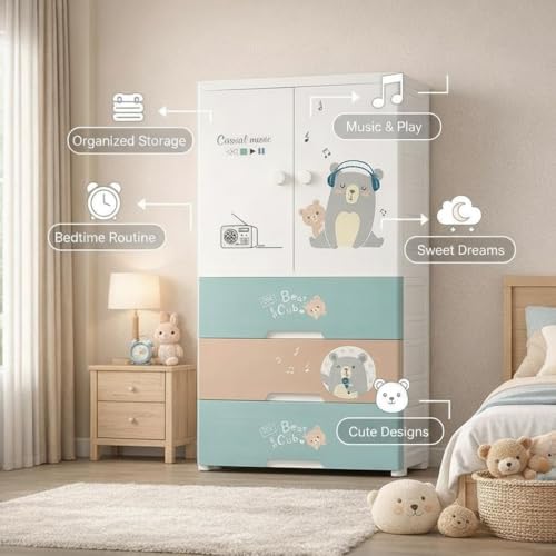 Image of LERIMO Plastic Wardrobe for Clothes | Portable Foldable Wardrobe Almirah for Bedroom | Kids & Baby Clothes Storage Cupboard | Collapsible Plastic Storage Cabinet | Almirah for Kids Clothes