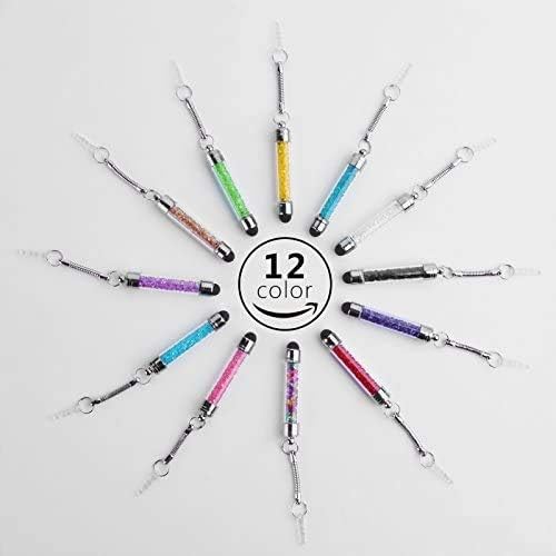 Mini Stylus 12Pcs Colorful Stylus Crystal Capacitive Mini Stylus Touch Jack Dust Cap Pen for iPhone Samsung Galaxy S6 Android Tablets Smartphones (12Pcs Mini Styluses Pens)