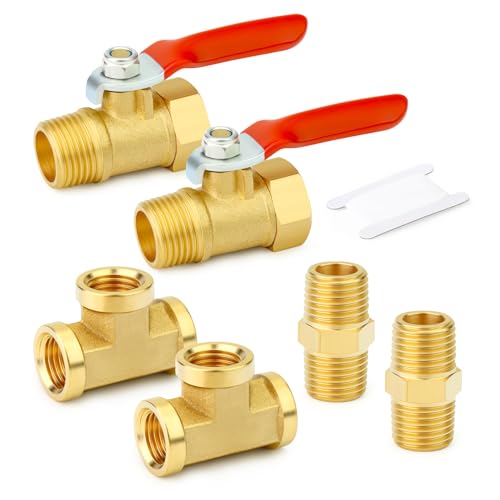 Image of GASHER 6PCS 3 /8 Inch NPT Brass Pipe Fitting, Ball Valve, Barstock Tee Brass Pipe Fitting and Air Hose Fitings