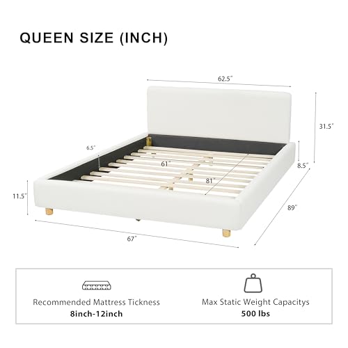 Image of Merax Queen Size Boucle Upholstered Platform Bed Frame with Headboard,Modern Soft Fabric for Bedroom with Wood Slats Support for Bedroom