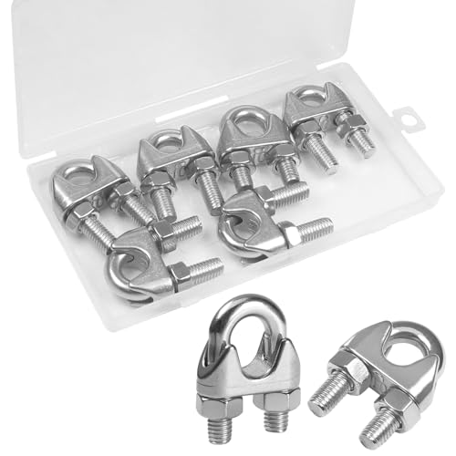 Yinpecly 6 Pack 3/8 Inches M10 Stainless Steel Wire Rope Cable Clip Clamp U Bolt Saddle Fastener