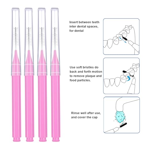 Image of Patelai 100 Pieces Braces Dental Brush for Cleaner Interdental Toothpick Dental Tooth Flossing Head Oral Hygiene Flosser Toothpick Cleaners Tooth Tool(Light Pink,Suitable Size)