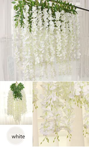UNIQU 15 Pack 3.6 Feet/Piece White Artificial Flowers Fake Wisteria Garland Hanging Wisteria Silk Flowers for Home Garden Weddings Party Decor - Image 6