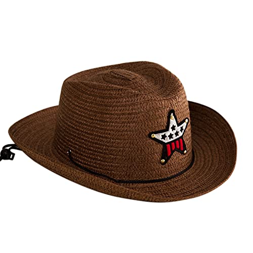 Summer Sun Straw 6 Colours Beach Girls Boys Kids Child Western Cowboy Hat Plain Baseball Caps for Kids (Coffee, A)