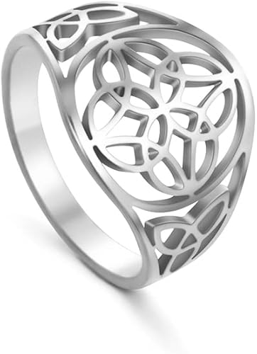 TEAMER Anillo de nudo de bruja, de acero inoxidable, anillo de amuleto celta geométrico, anillo de nudo celta, joyería vintage para mujer