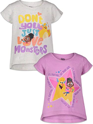 Sesame Street Esme and Roy Toddler Girls 2 Pack T-Shirts Purple/Gray 4T
