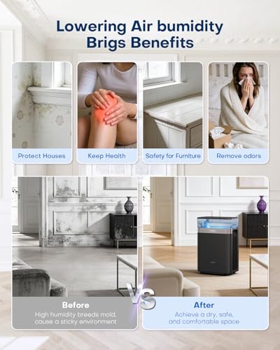 Image of avylo 5000 Sq.Ft Dehumidifier for Basement with Pump and Drain Hose, Max 90 Pint /D, Black | Energy Star Most Efficient 2025,5000 Sq.Ft Dehumidifier,Top Mounted 2.11Gal Tank,3 Drainage Option,Auto Shut Off,Auto Defrost