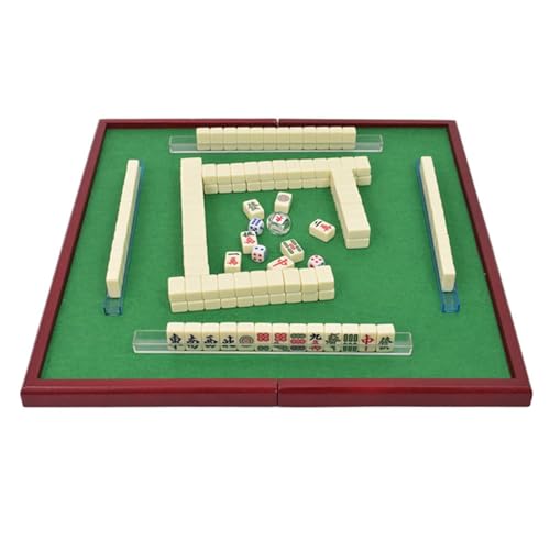 Mahjong Miniatura con 144 Fichas, Mesa Plegable y Dados