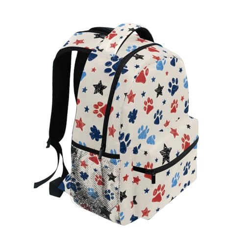 Dog Paw Print Star Blue Red Backpack for School Boys Girls Adults Kids Bookbag Laptop Bag 15L2