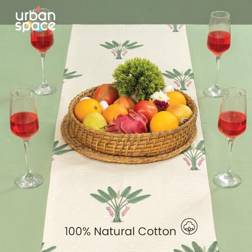 Image of Urban Space 100% Cotton Dining Table Cover for 4 Seater, Rectangular Table Cloth with Panelled Design, 4 Seater Cotton Table Cover(Palm Lagoon Green, 4 Seater, 48 inch x 72 inch)