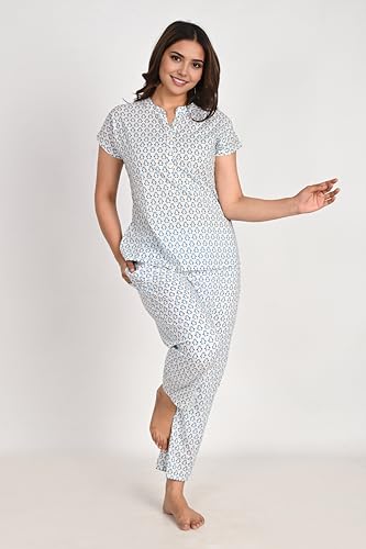 Image of Women's Pure Cotton Bird Printed Night Suit Top and Pyjama Set.