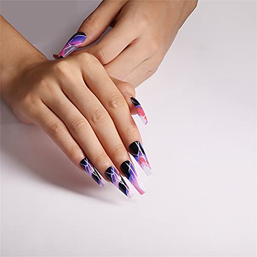 Wegottabb 24pcs Extra Long Press on Nails,Coffin Fake Nails,Colored Glitter Luxury False Nails,Glossy Acrylic Presson Fakenails for Women and Girls (SM14-0602)