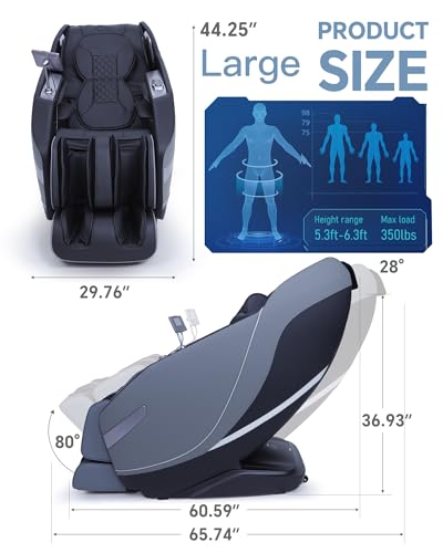 Stylish Massage Chair Full Body Zero Gravity Massage Chair Rocking Sleep Mode SL 3D Yoga Stretch Massage with Heat Wireless Phone Charge Upgraded Calf +11cm 12+ Modes Screen Touch Large Size Black - Image 3