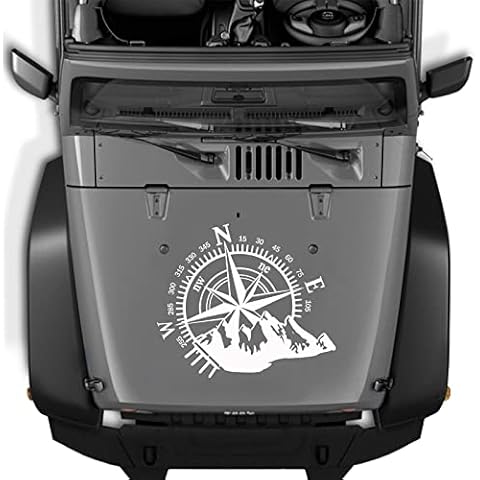 Fochutech Car Decals, Compass with Mountain Jeep Stickers, Waterproof Vinyl Hood Decal/ Car Window Stickers/ Auto Graphics Body Side, 1 PCS Car Stickers for Jeep Wrangler SUV Ford Decoration (White) Cover