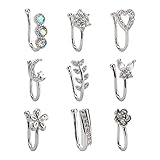 CrazyPiercing Fake Nose Ring CZ African Nose Cuffs Gold Faux Septum Nose Rings Clip on Nose Jewelry for Woman Non Pierced Jewelry (9 Clip Nose Ring-Silver)