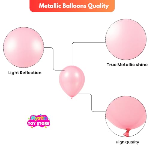Image of 50 Pcs Pink White Metallic Chrome Balloons for Birthday Decoration Items Anniversary Baby Shower Girls Year With Latex Transparent Metallic Balloon Happy Birthday Decoration Set Kit Combo