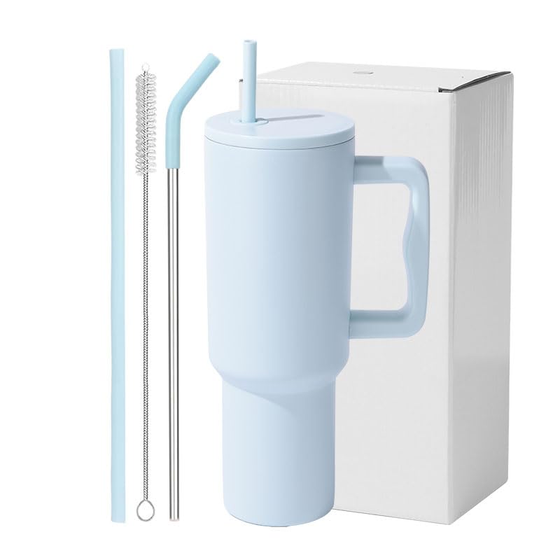 PEIPUS 1200ML Stainless Steel Tumbler Hot and Cold with Handle with Steel and Plastic Straw, Double Insulated Cup 100% Leak Proof Mug Cupholder for Gym, Travelling and Office (Retro Mint)