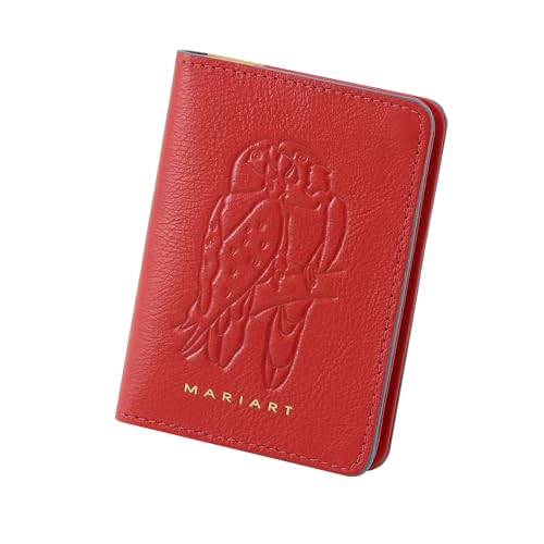Mariart Carteira de Couro Bovino Legítimo Fauna c/Proteção Antifurto RFID (Vermelho Arara)