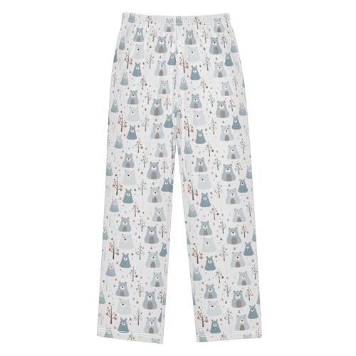 Woodland Cute Bear Long Pajama Pants Elastic Waist PJ Bottoms with Pockets S A1129602