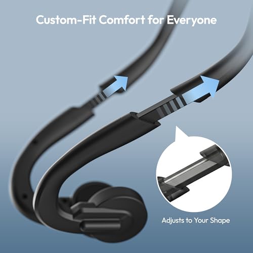 Image of E&P Wired Bone Conduction Headphones with Microphone | 3.5mm AUX Wired, Open-Ear Earbuds, 7ft Extension Cable, Hands Free, Volume Control, Sweatproof