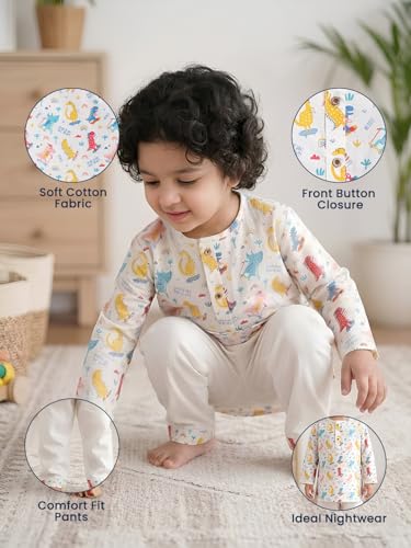 Image of POLKA TOTS Premium Cotton Night Wear for Boys & Girls | Traditional Kurta Pyjama Night Suit Set | Ultra-Soft & Breathable Nightwear for Toddlers & Baby | Kids Night Dress from Newborn to 8 Years