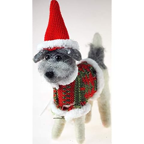 Ascalon Schnauzer 16cm Dog Christmas Figurine Ornament - Santa Hat And Jumper Cover